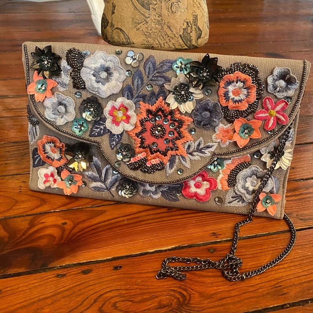 Crossbody floral beaded embroidered purse made in India